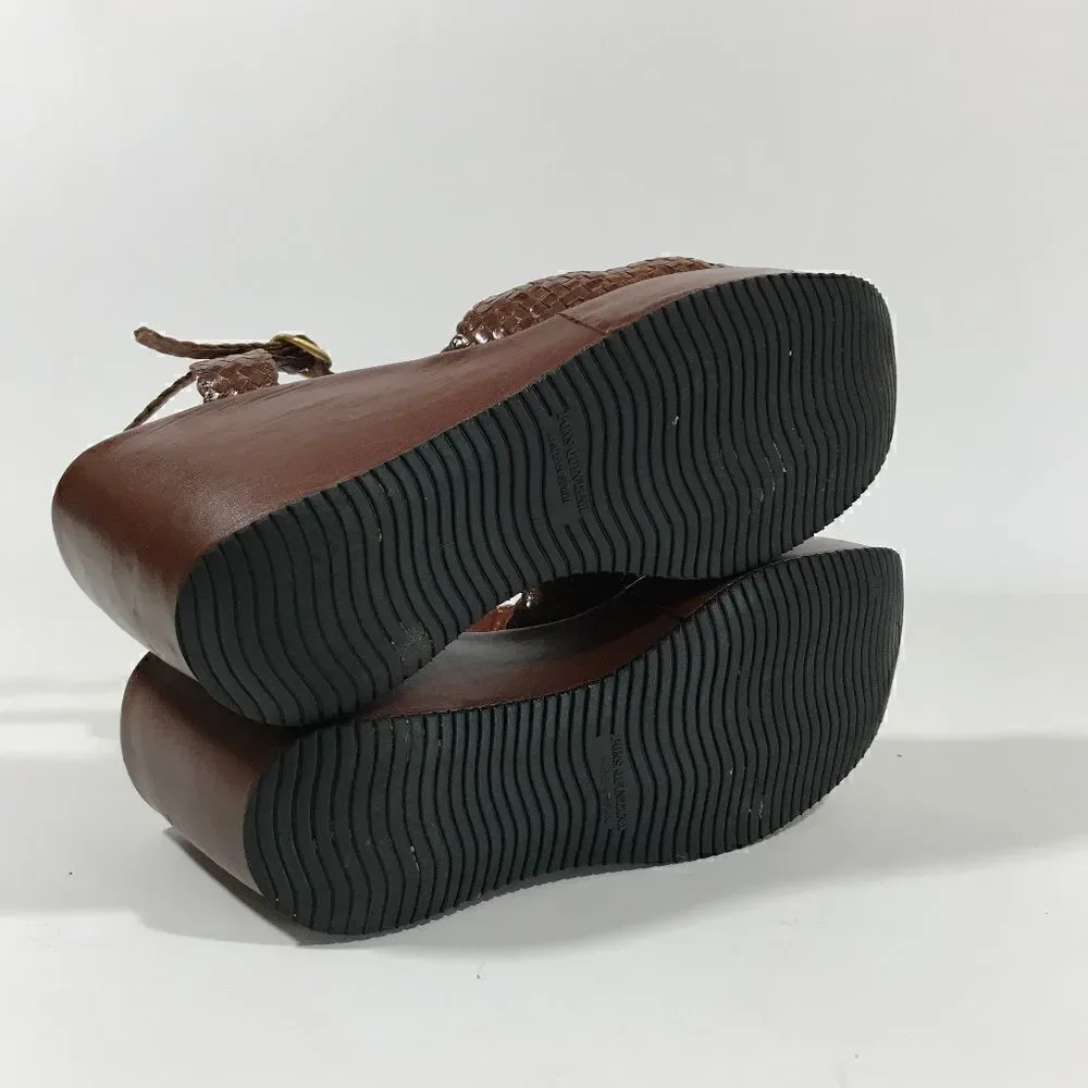 Pons Quintana Brn Woven T-Strap Peep-Toe Platforms